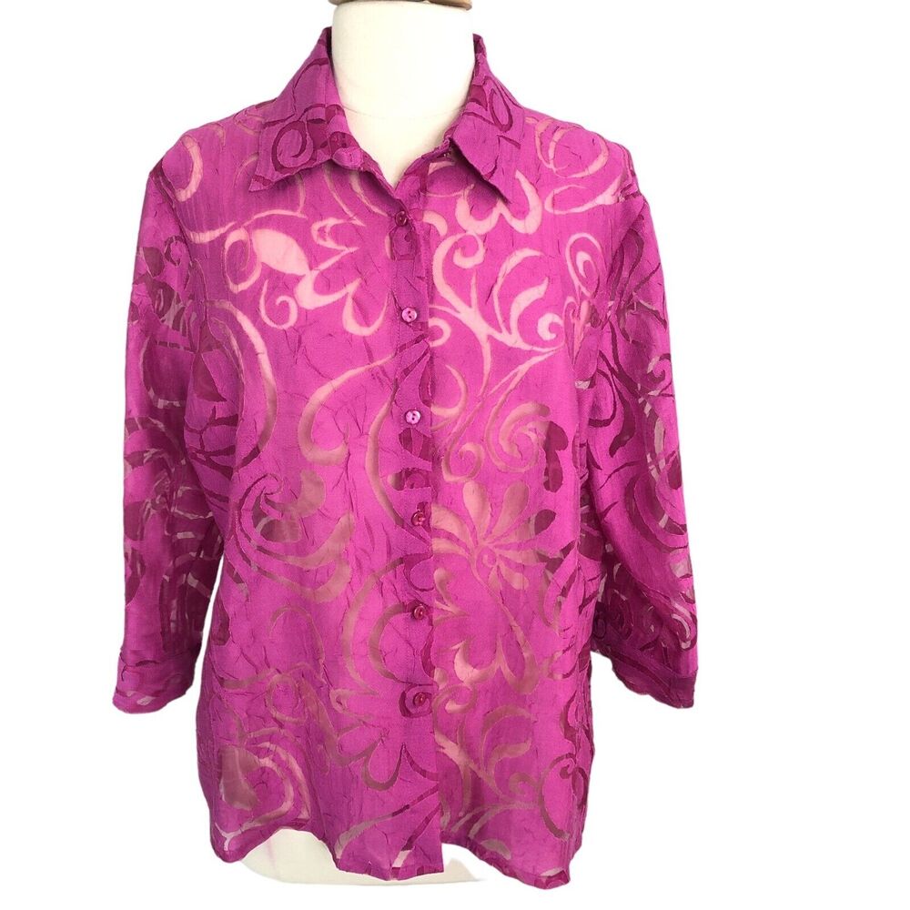 Elementz Sheer Cutout Blouse Button Front Size Large Pink